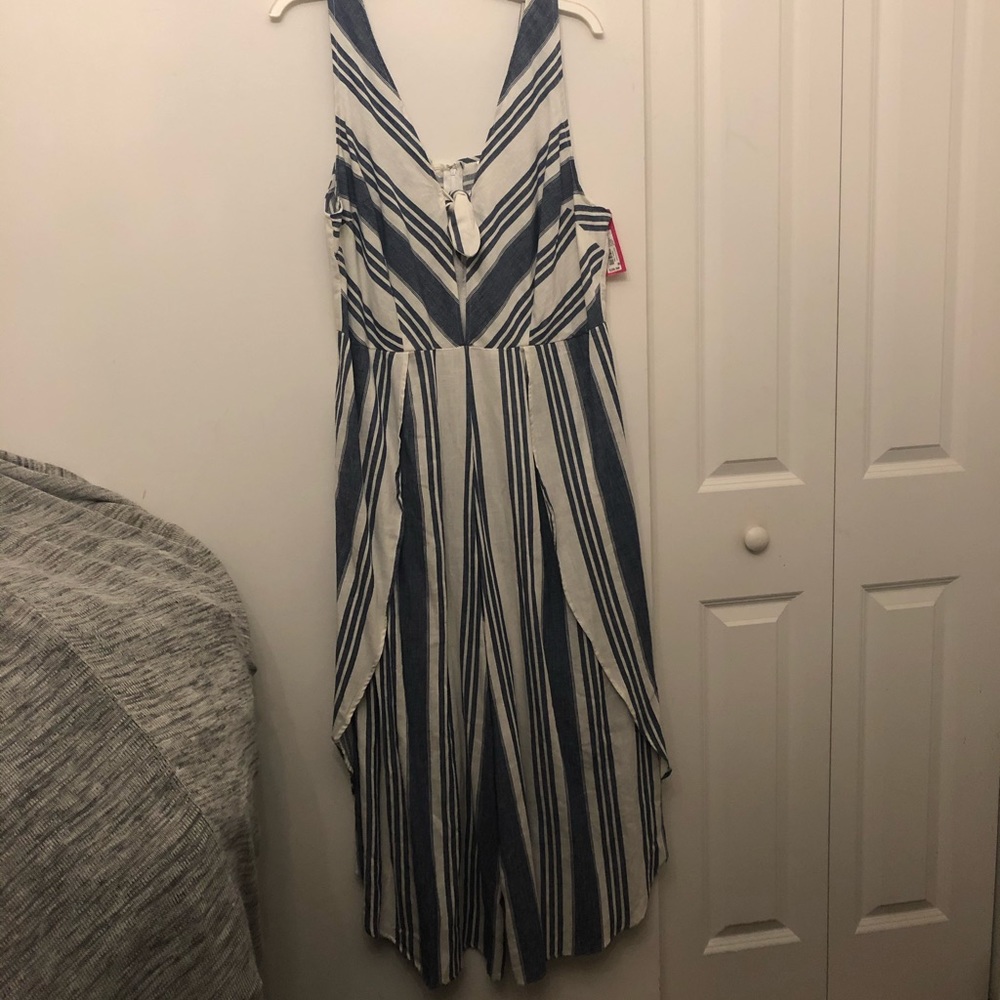 Blue and white cotton and linen jumpsuit